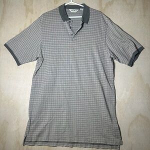 Eddie Bauer Men's Gray Plaid Short Sleeve Polo Shirt 100% Cotton XL-Tall